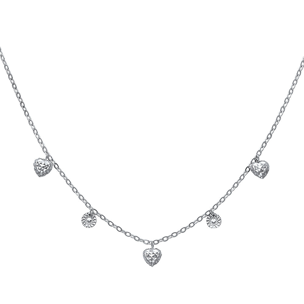 14K Yellow OR White Gold Necklace With Hearts - 17+1'