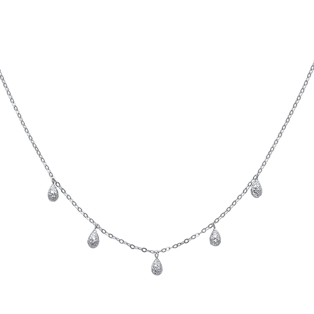 14K Yellow OR White Gold Necklace With Round Drops - 17+1'