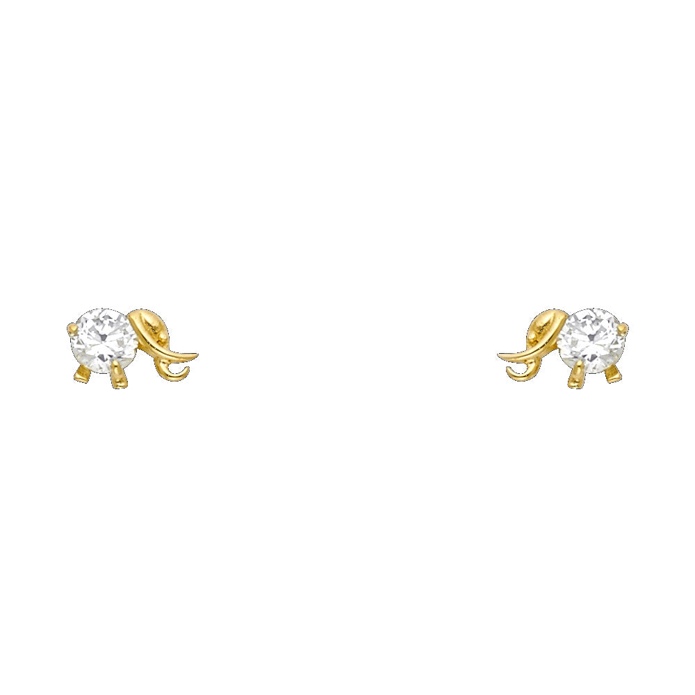 14K Yellow Gold CZ Elephant Stud Screw Back Earrings