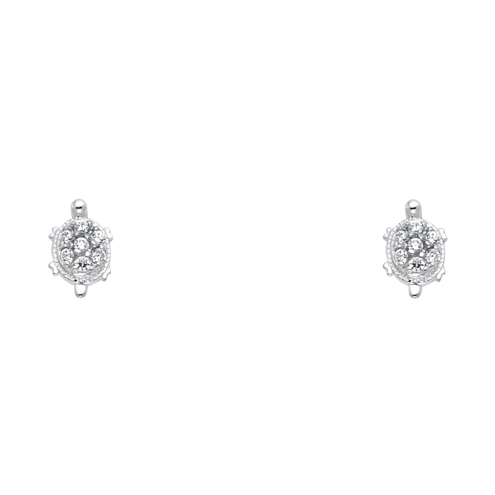 14K Yellow Gold OR White Gold CZ Turtle Lucky Charm Stud Screw Back Earrings