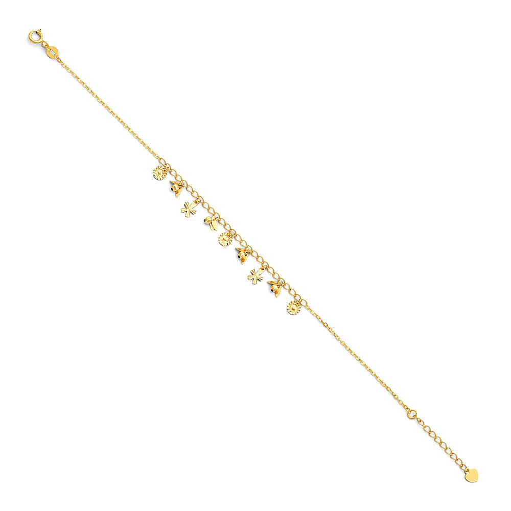 14K Yellow Solid Gold Light Bracelet - 7+1'