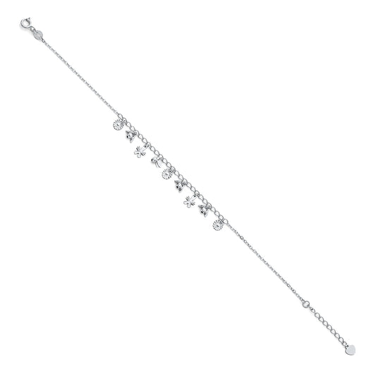 14K White Solid Gold Light Anklet - 9+1'