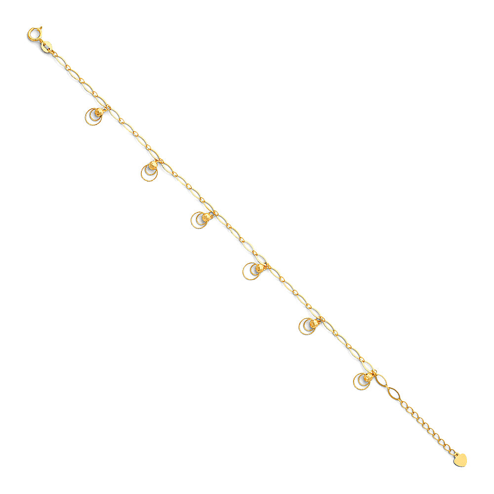 14K Yellow Solid Gold Light Anklet - 9+1'