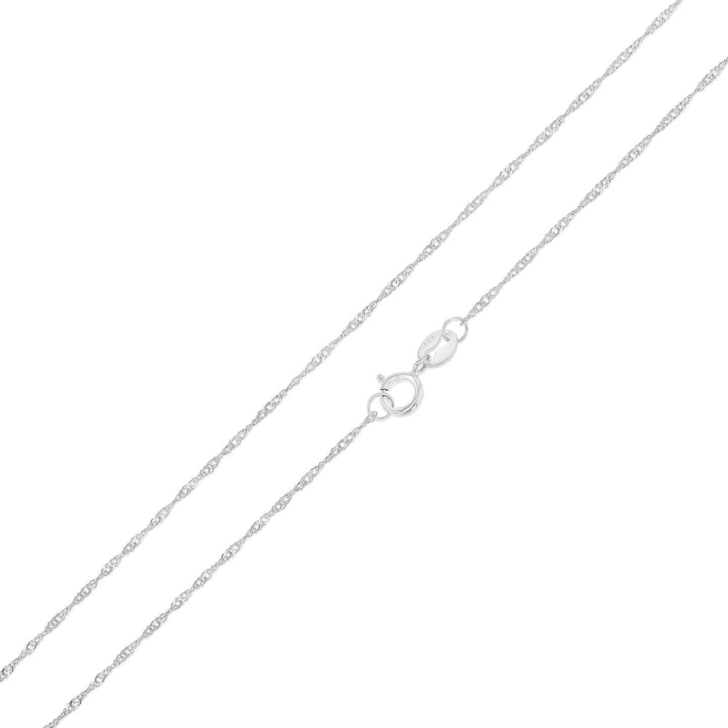14K White Gold 0.9mm Singapore Chain Necklace with Spring Ring Clasp