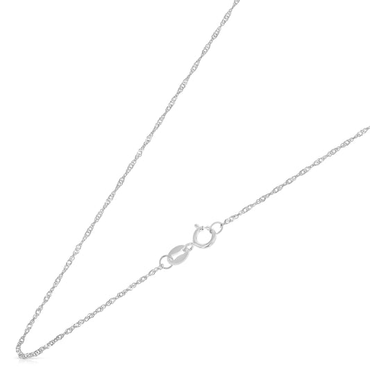 14K White Gold 0.9mm Singapore Chain Necklace with Spring Ring Clasp