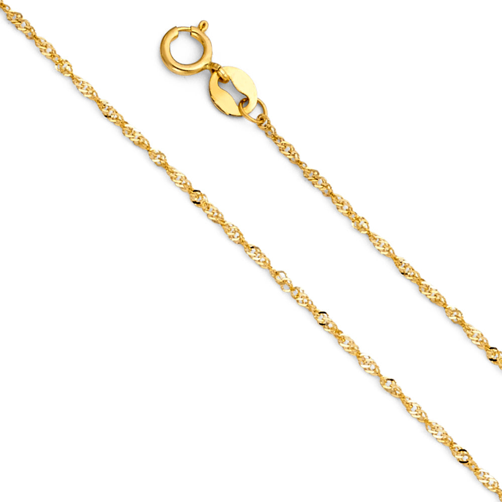 14K Gold  0.9mm Singapore Chain Necklace with Spring Ring Clasp