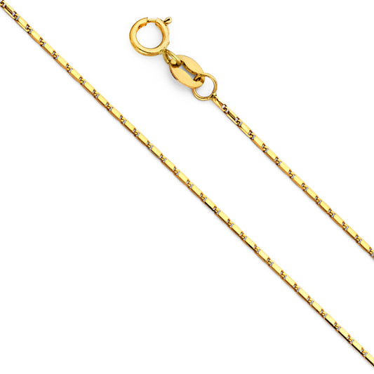 14K Yellow, White OR TriColor Gold 1mm Snail Chain Necklace with Spring Ring Clasp