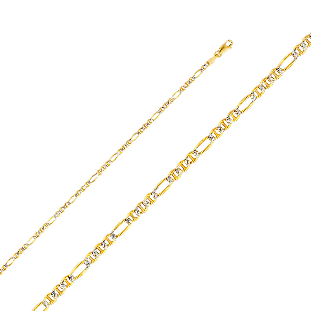 14K Yellow Gold 2.5mm Ficonucci 3+1 White Pave Chain Necklace with Lobster Clasp