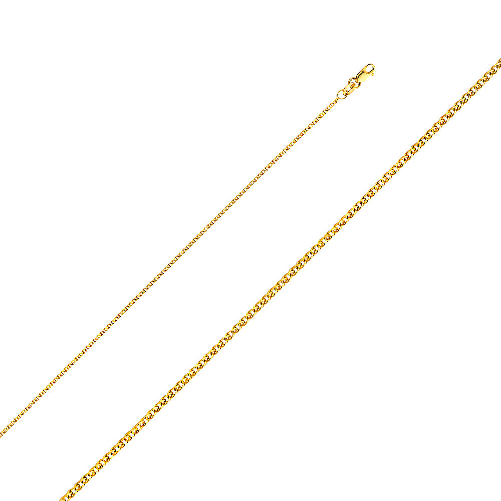 14K Yellow Gold Double Plain Heart Charm Pendant with 1.2mm Flat Open Wheat Chain Necklace