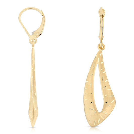14K Yellow Gold Fancy Dangle Hanging Lever Back Earrings