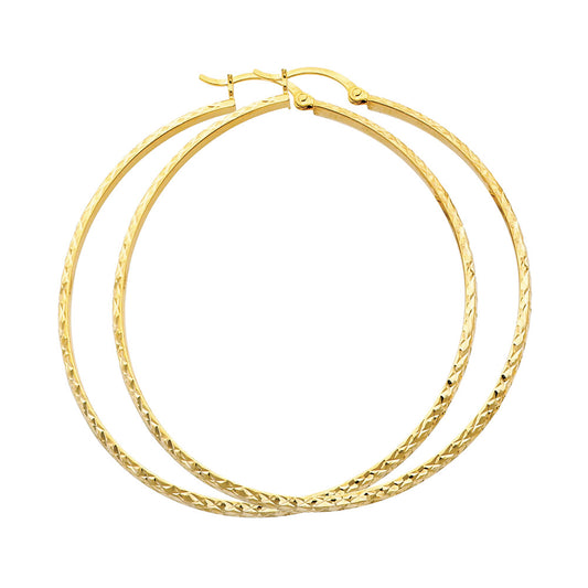 14K Gold 3mm Thickness Diamond Cut Hoop Hinged Earrings