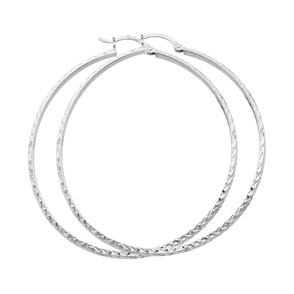 14K Gold 3mm Thickness Diamond Cut Hoop Hinged Earrings