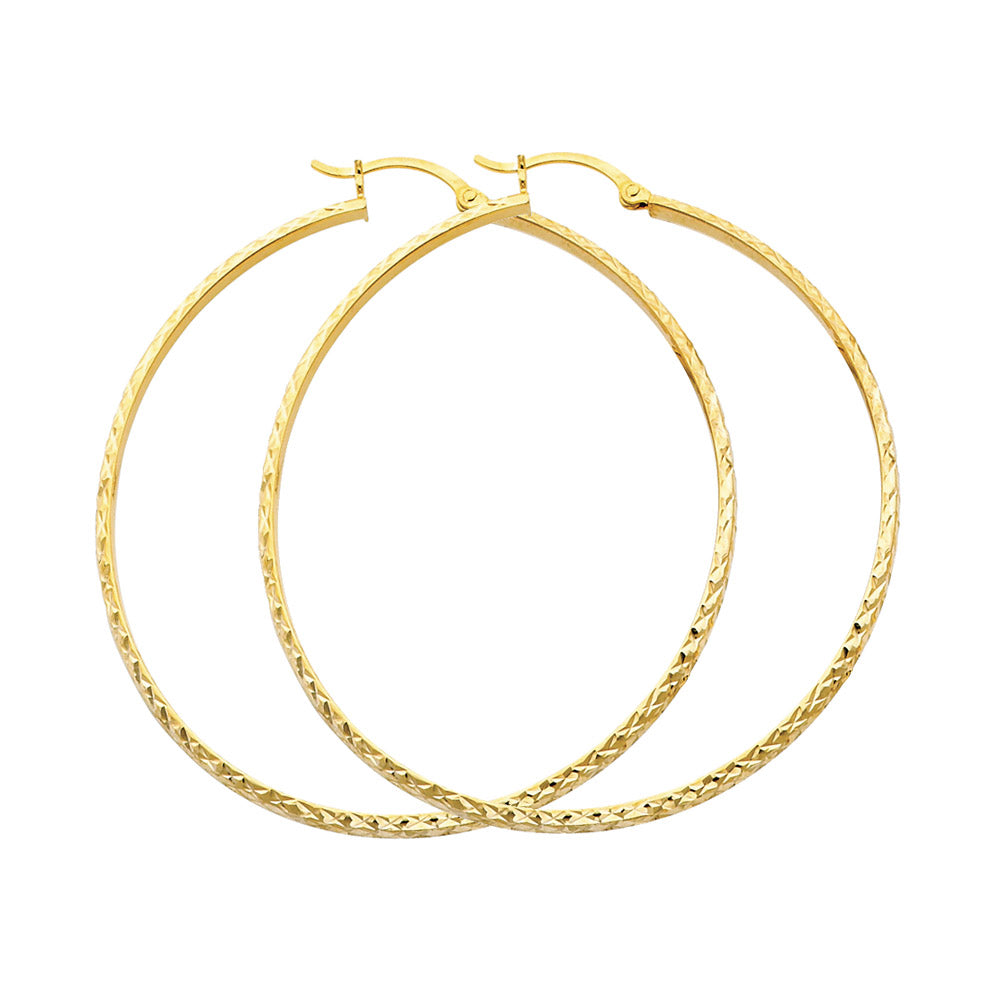 14K Gold 3mm Thickness Diamond Cut Hoop Hinged Earrings