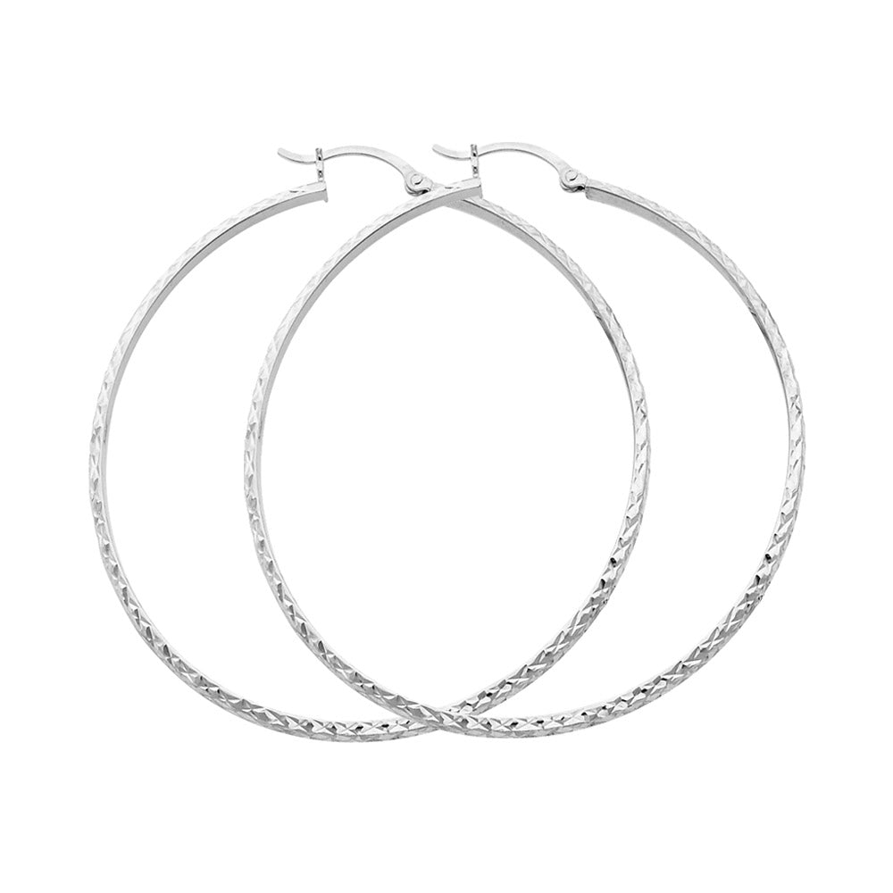 14K Gold 3mm Thickness Diamond Cut Hoop Hinged Earrings