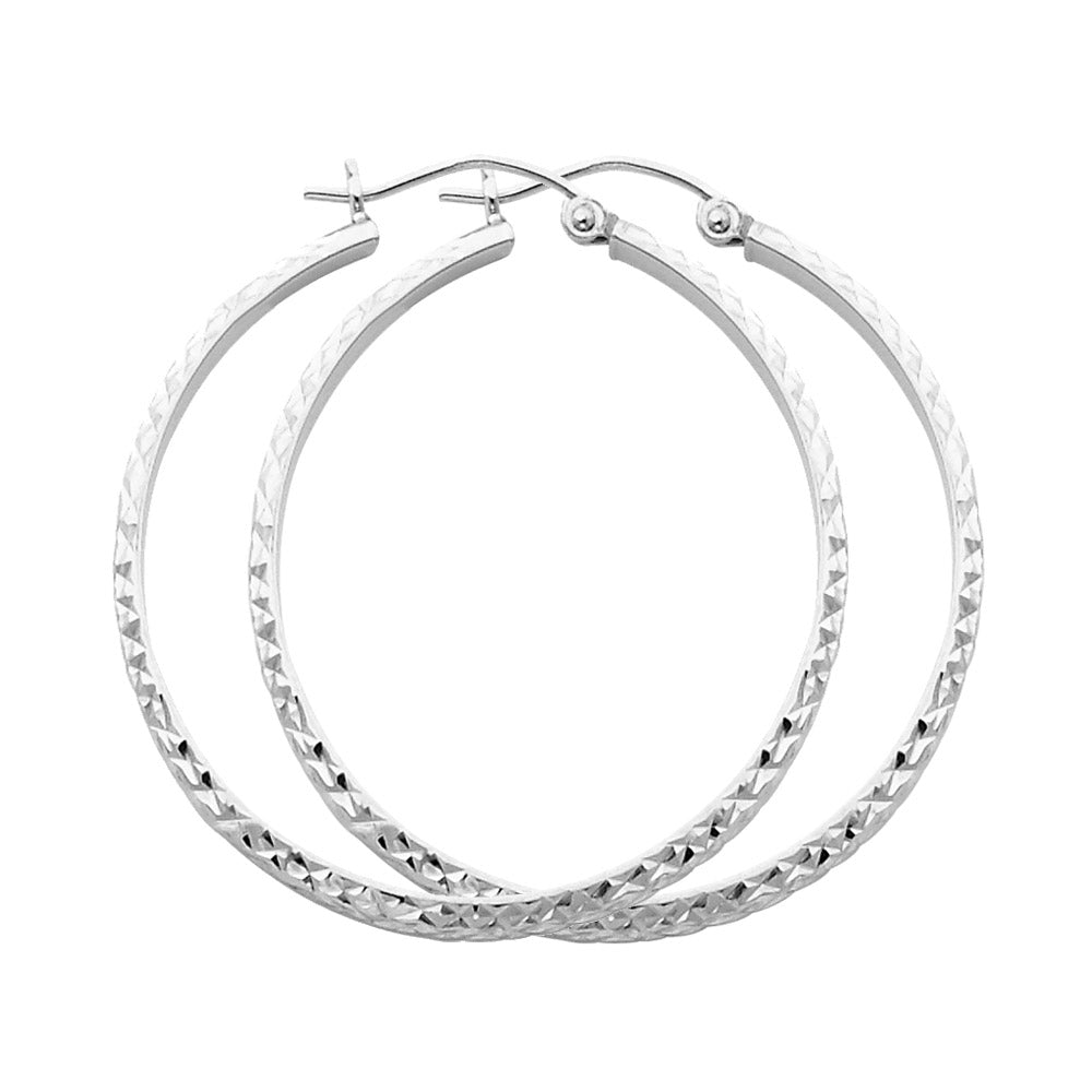 14K Gold 3mm Thickness Diamond Cut Hoop Hinged Earrings