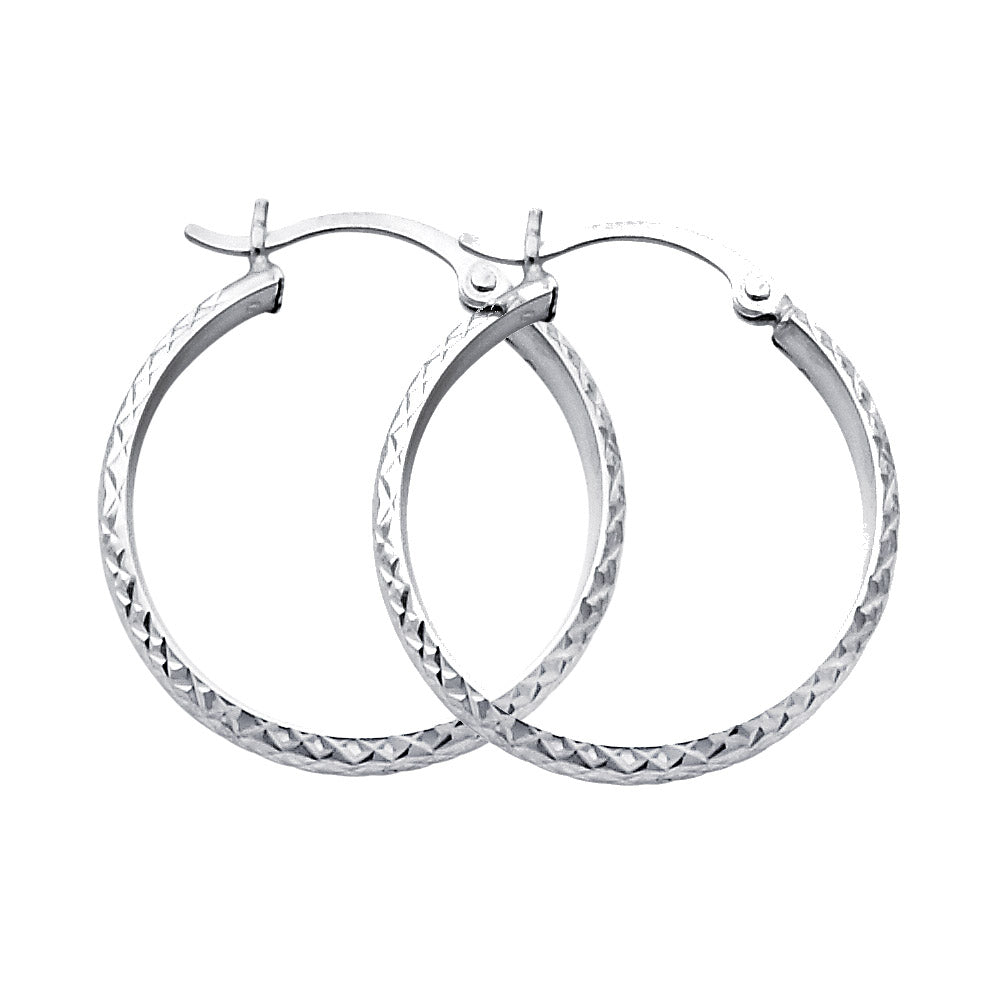 14K Gold 3mm Thickness Diamond Cut Hoop Hinged Earrings