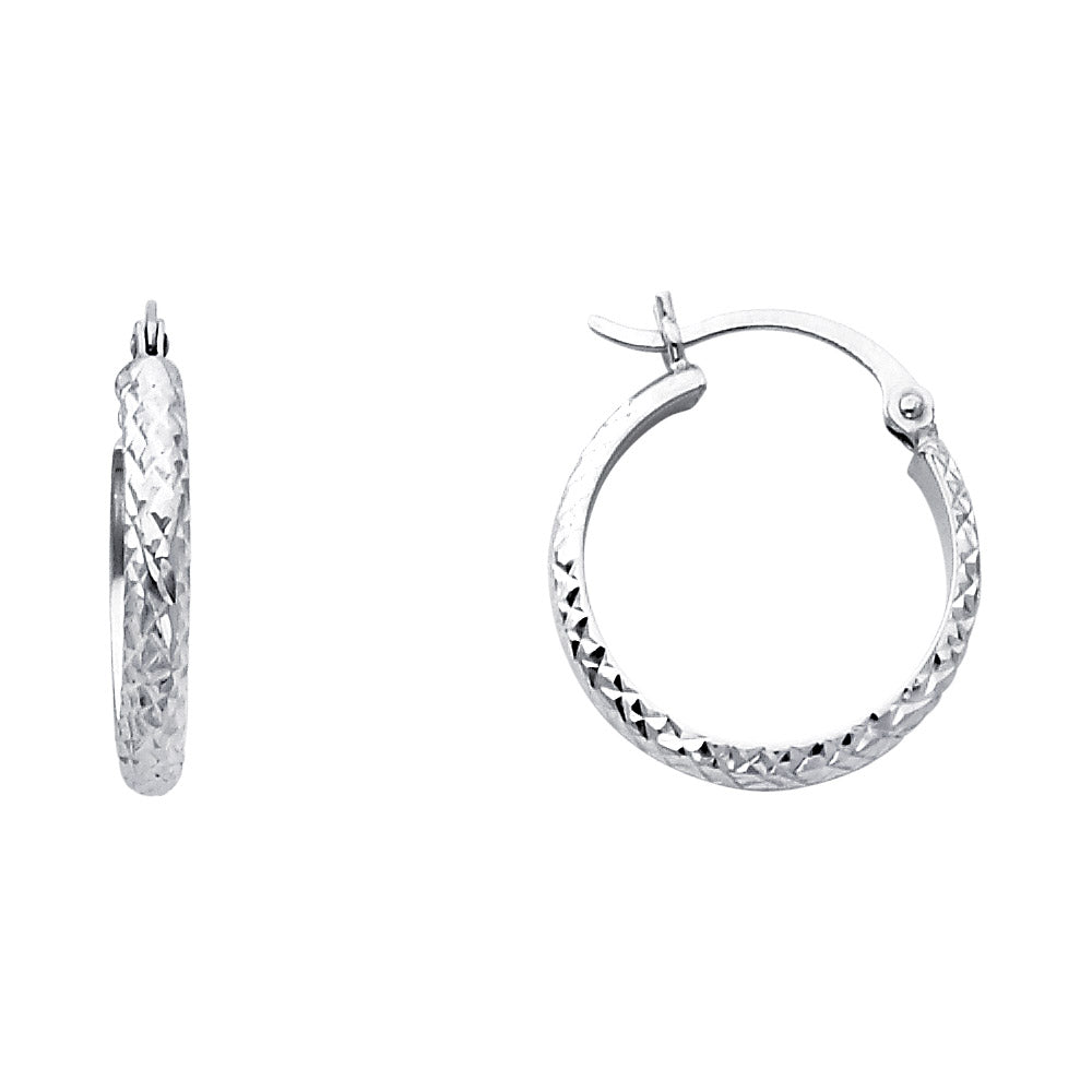 14K Gold 3mm Thickness Diamond Cut Hoop Hinged Earrings