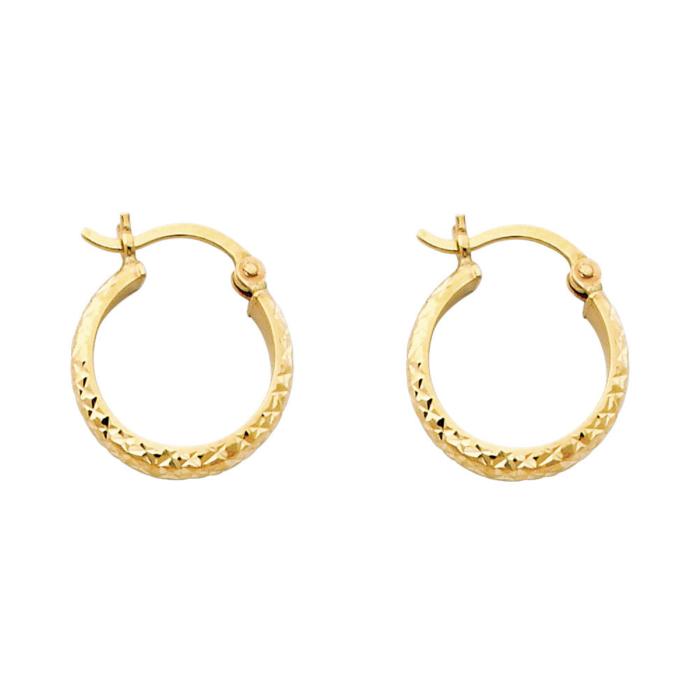14K Gold 3mm Thickness Diamond Cut Hoop Hinged Earrings