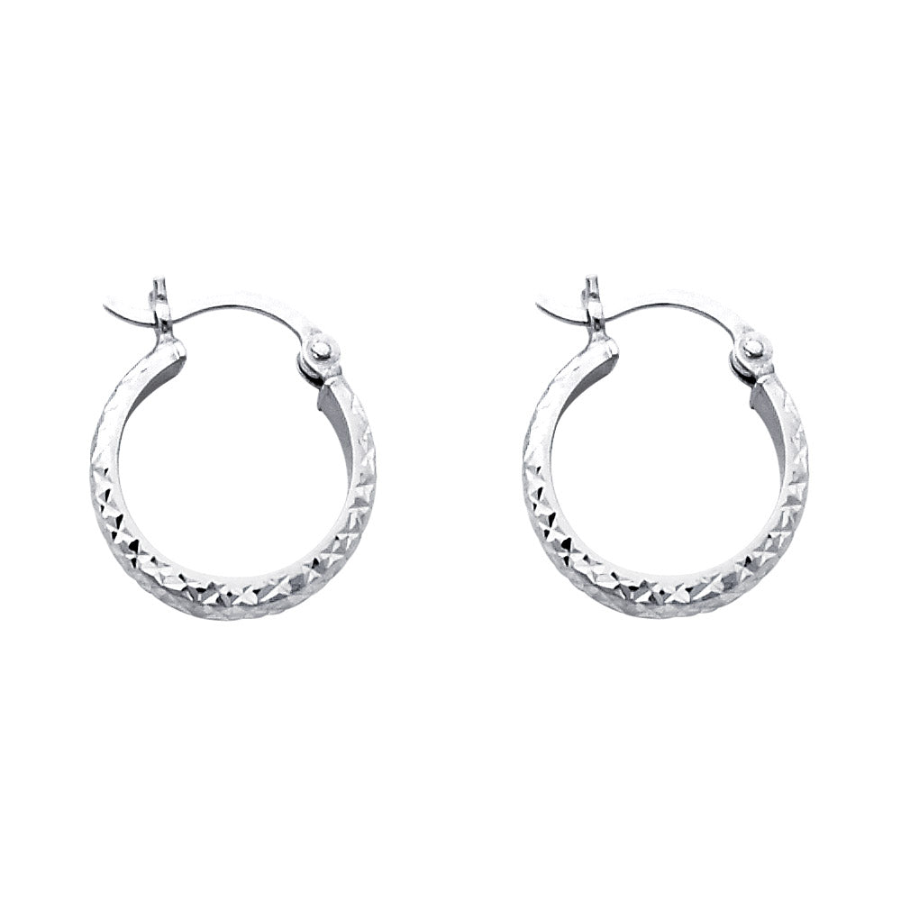 14K Gold 3mm Thickness Diamond Cut Hoop Hinged Earrings