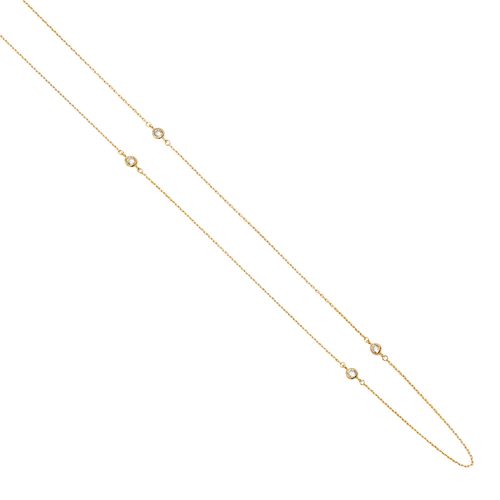 14K Yellow Gold OR White Gold Dainty Layered CZ Bazel Long Chain by the Yard Necklace - 17'