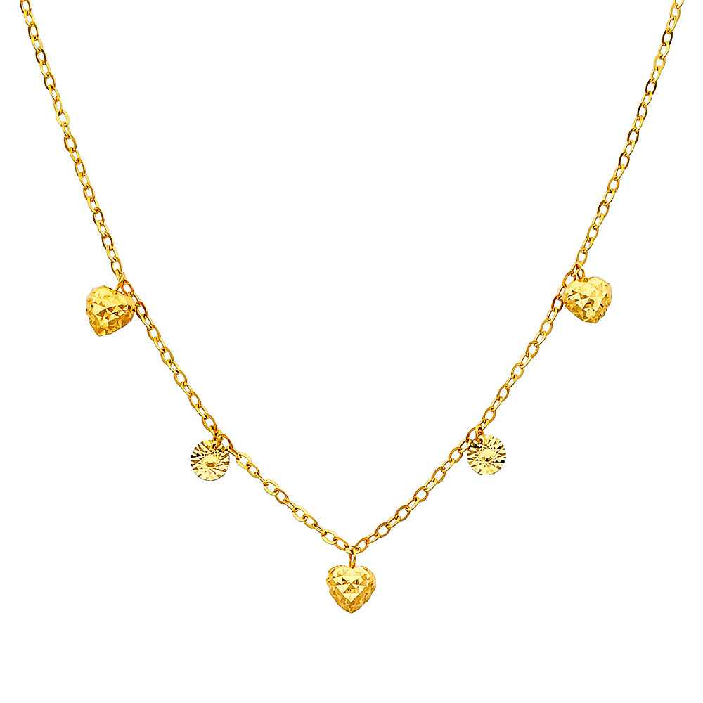 14K Yellow OR White Gold Necklace With Hearts - 17+1'