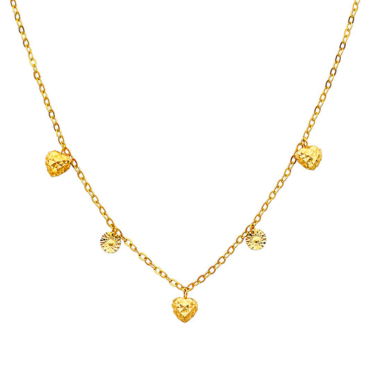 14K Yellow OR White Gold Necklace With Hearts - 17+1'
