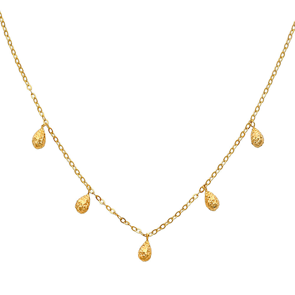 14K Yellow OR White Gold Necklace With Round Drops - 17+1'