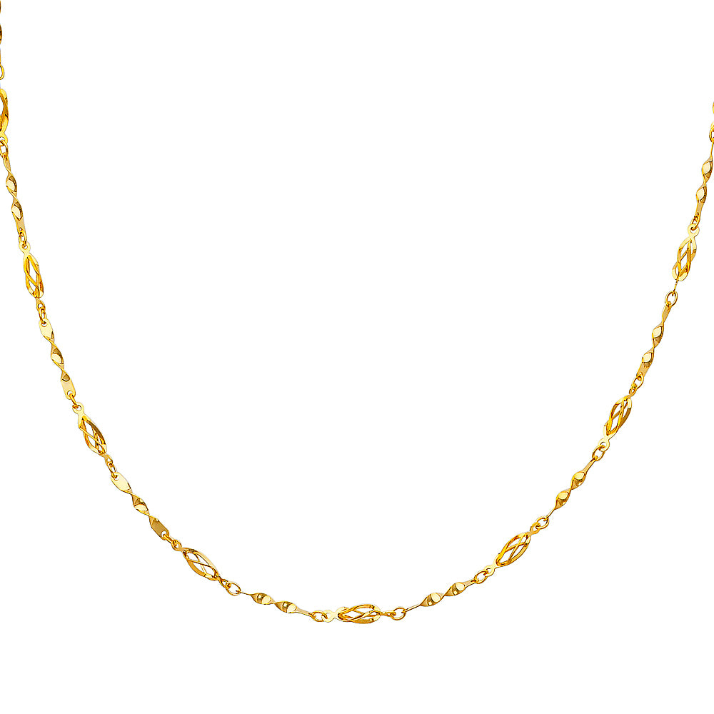 14K Yellow Gold Fancy Twisted Link Necklace - 17+1'