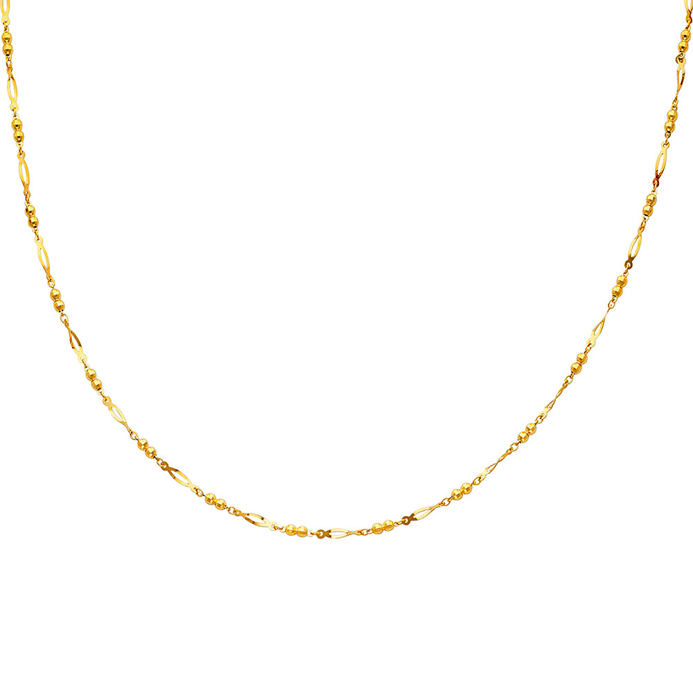 14K Yellow Gold Round Link Necklace - 17+1'