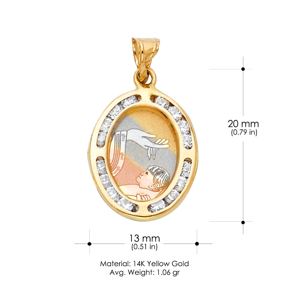 14K Yellow Gold Baptism CZ Pendant