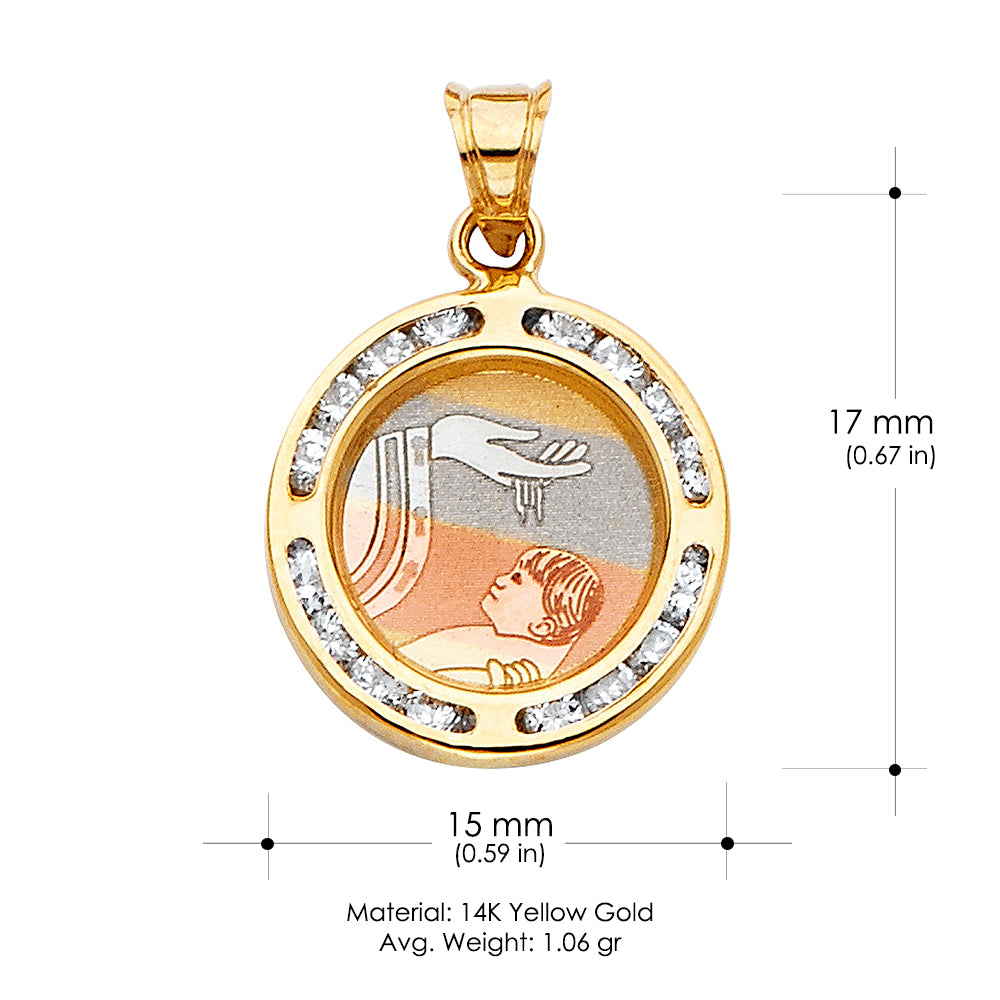 14K Yellow Gold Baptism CZ Pendant