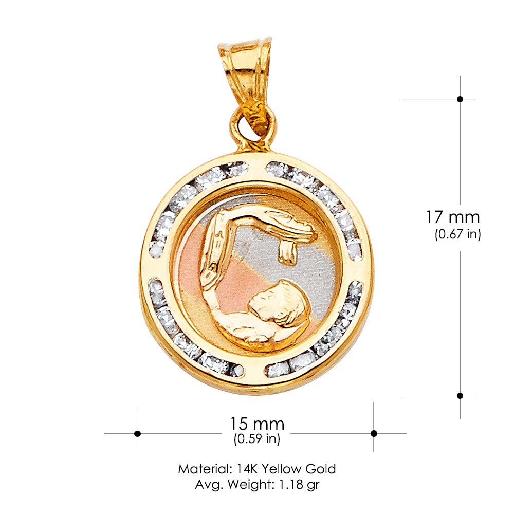 14K Yellow Gold Baptism CZ Pendant
