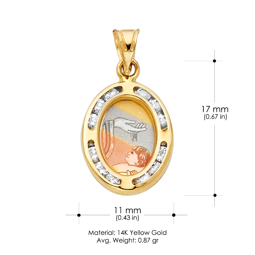 14K Yellow Gold Baptism CZ Pendant