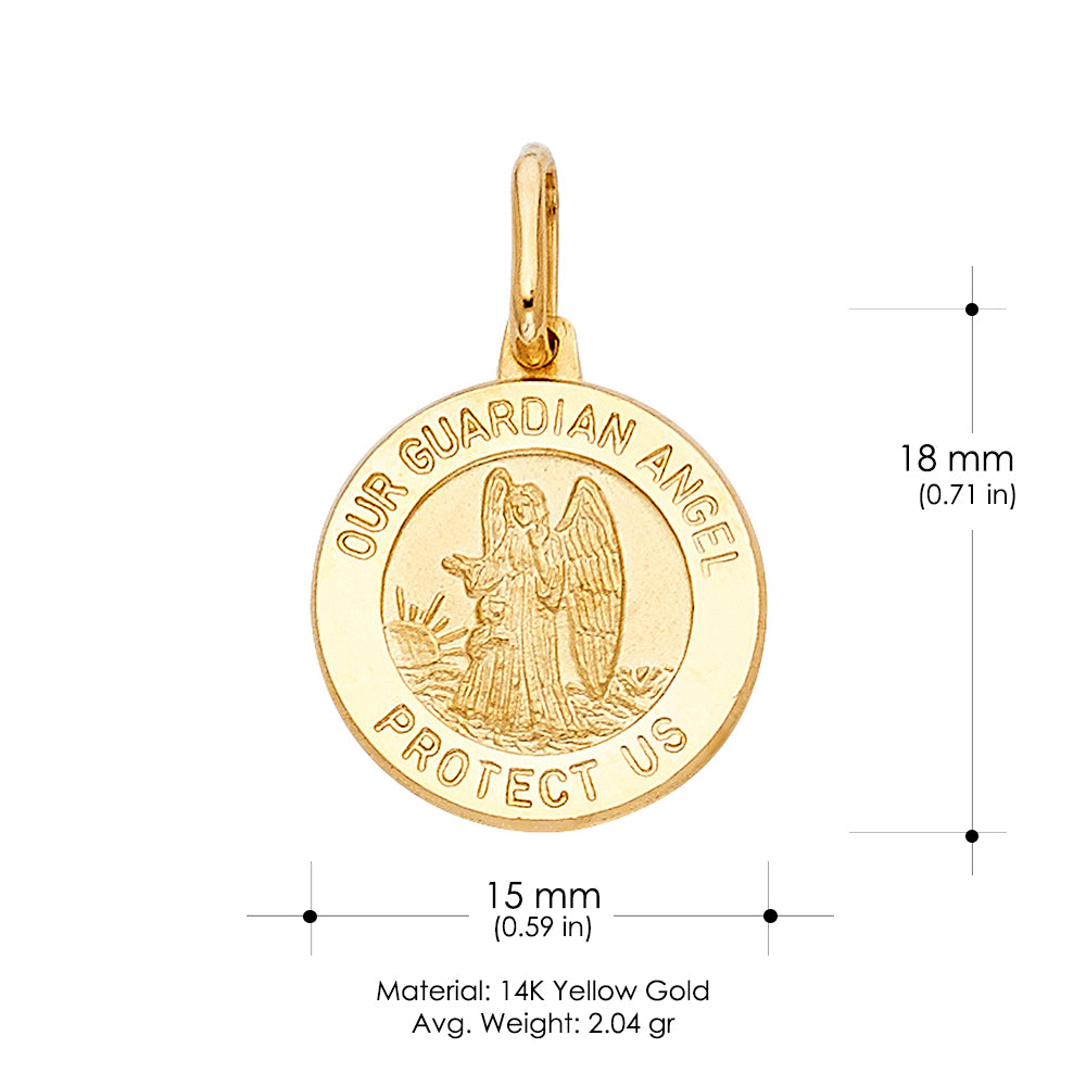 14K Gold Our Guardian Angel Protect Us Pendant