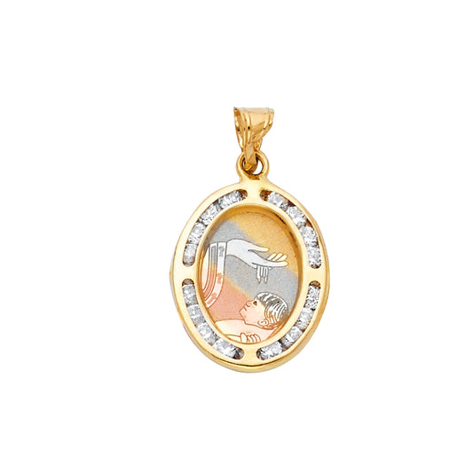 14K Yellow Gold Baptism CZ Pendant