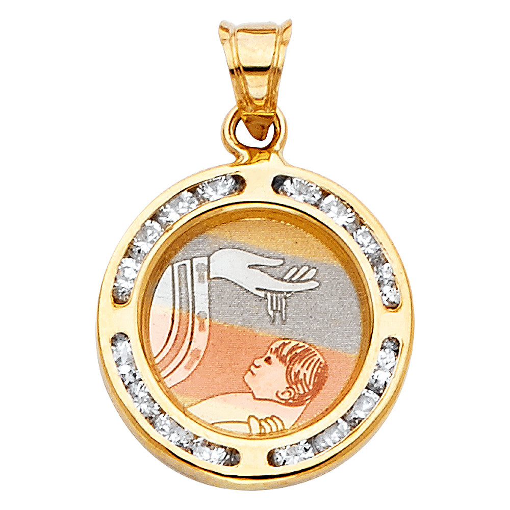 14K Yellow Gold Baptism CZ Pendant