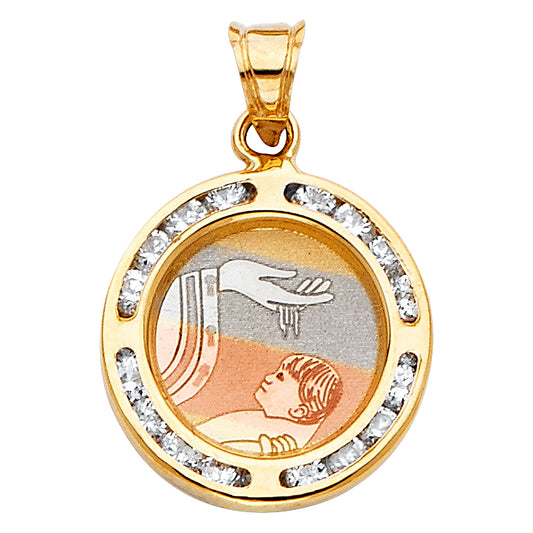 14K Yellow Gold Baptism CZ Pendant