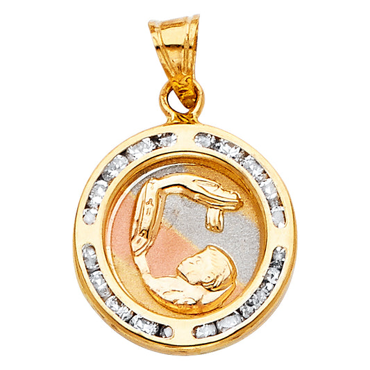 14K Yellow Gold Baptism CZ Pendant