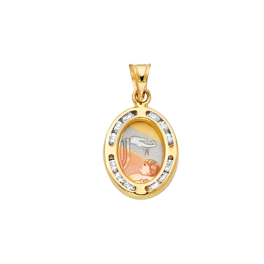 14K Yellow Gold Baptism CZ Pendant