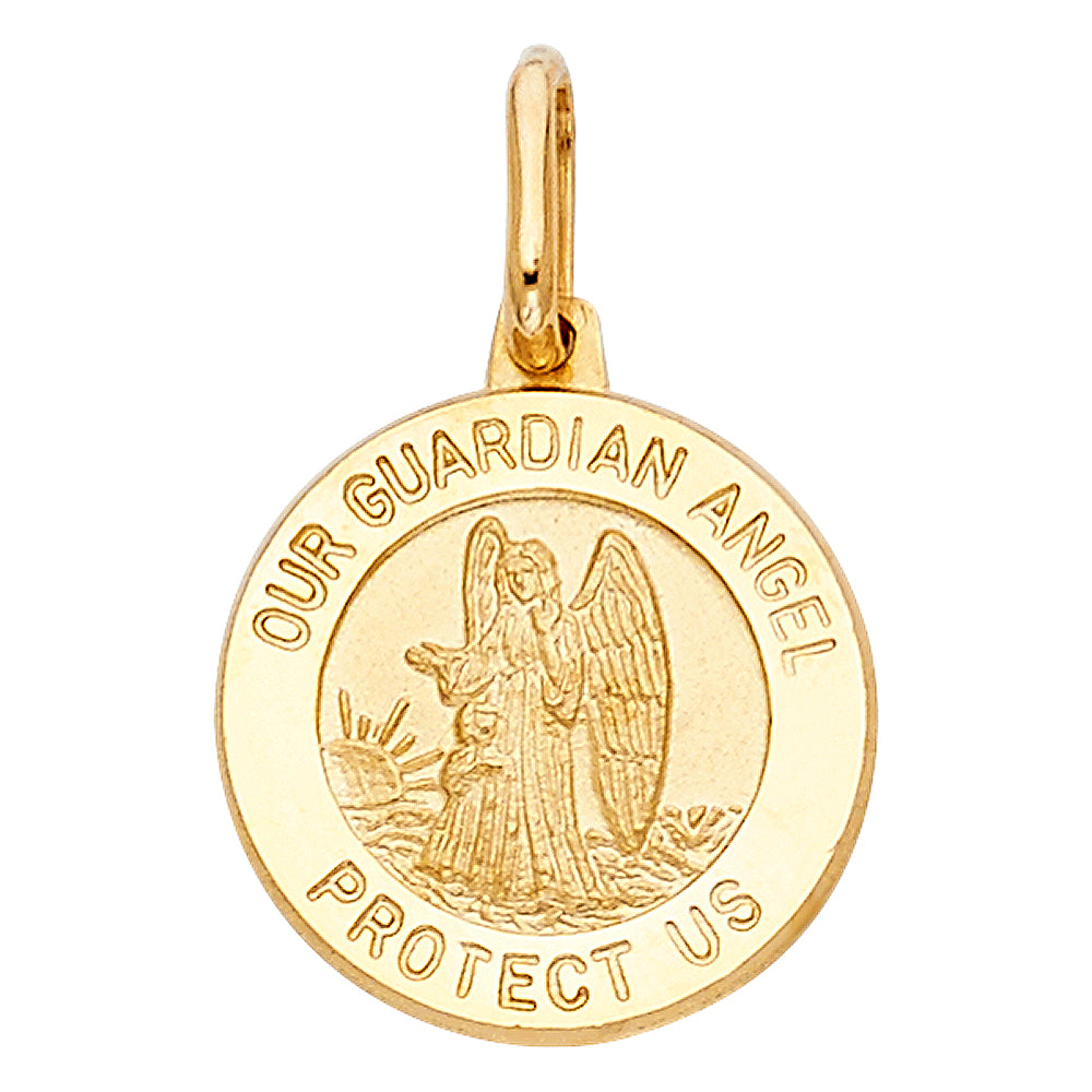 14K Gold Our Guardian Angel Protect Us Pendant