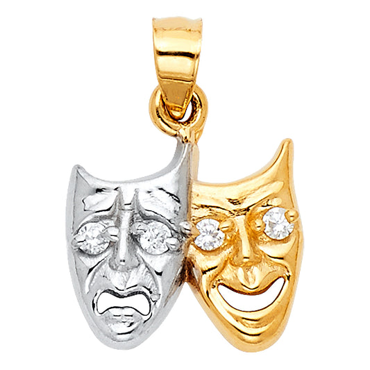 14K Two Tone Gold Two Face Happy and Sad Charm Pendant with 0.9mm Singapore Chain Necklace