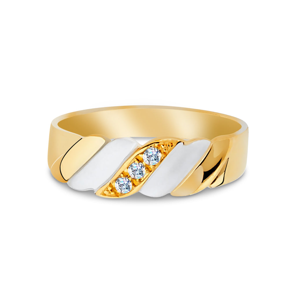 14K Solid Gold Two Tone Gold CZ Men's Band Ring