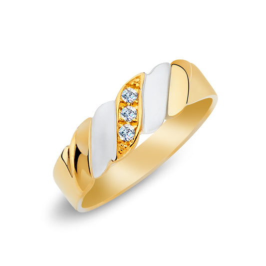 14K Solid Gold Two Tone Gold CZ Men's Band Ring