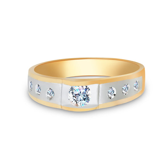 14K Solid Gold Two Tone Gold CZ Men's Band Ring