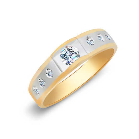 14K Solid Gold Two Tone Gold CZ Men's Band Ring