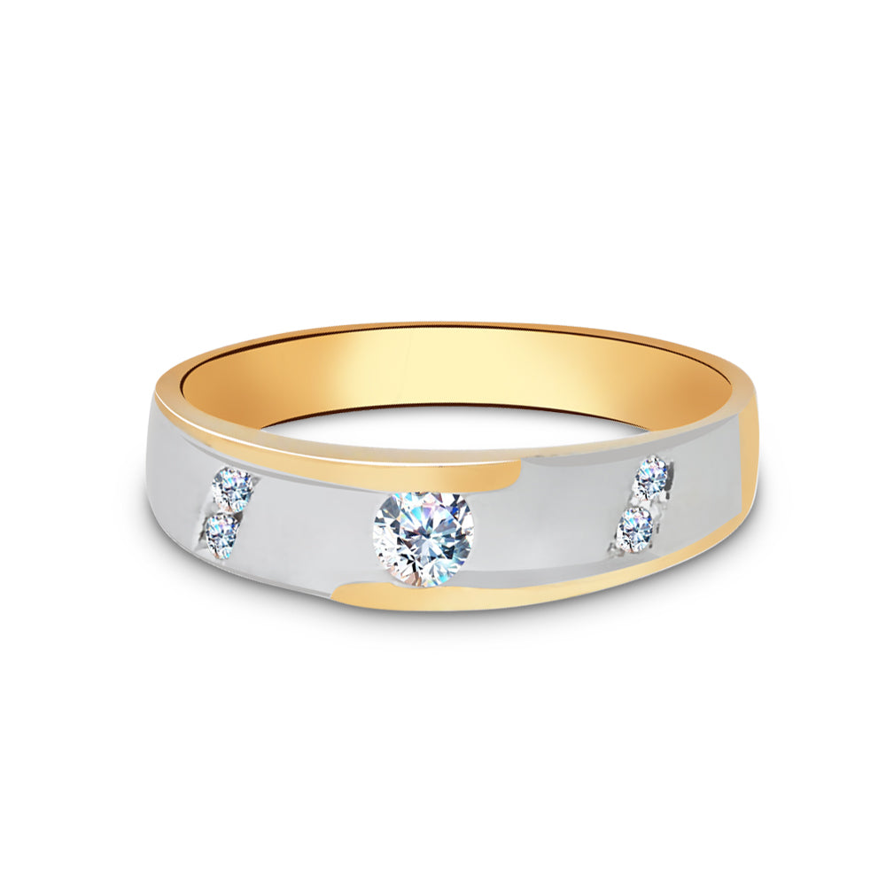 14K Solid Gold Two Tone Gold CZ Men's Band Ring
