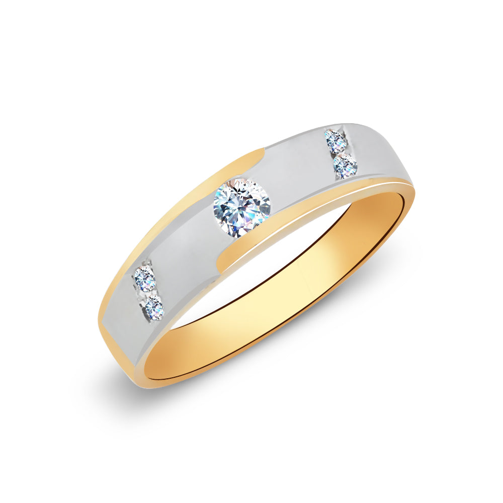 14K Solid Gold Two Tone Gold CZ Men's Band Ring