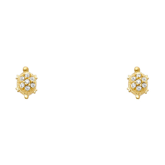 14K Yellow Gold OR White Gold CZ Turtle Lucky Charm Stud Screw Back Earrings