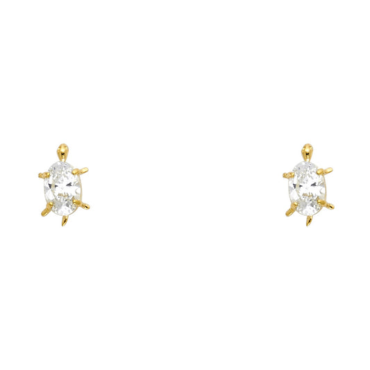 14K Yellow Gold CZ Turtle Lucky Charm Stud Screw Back Earrings