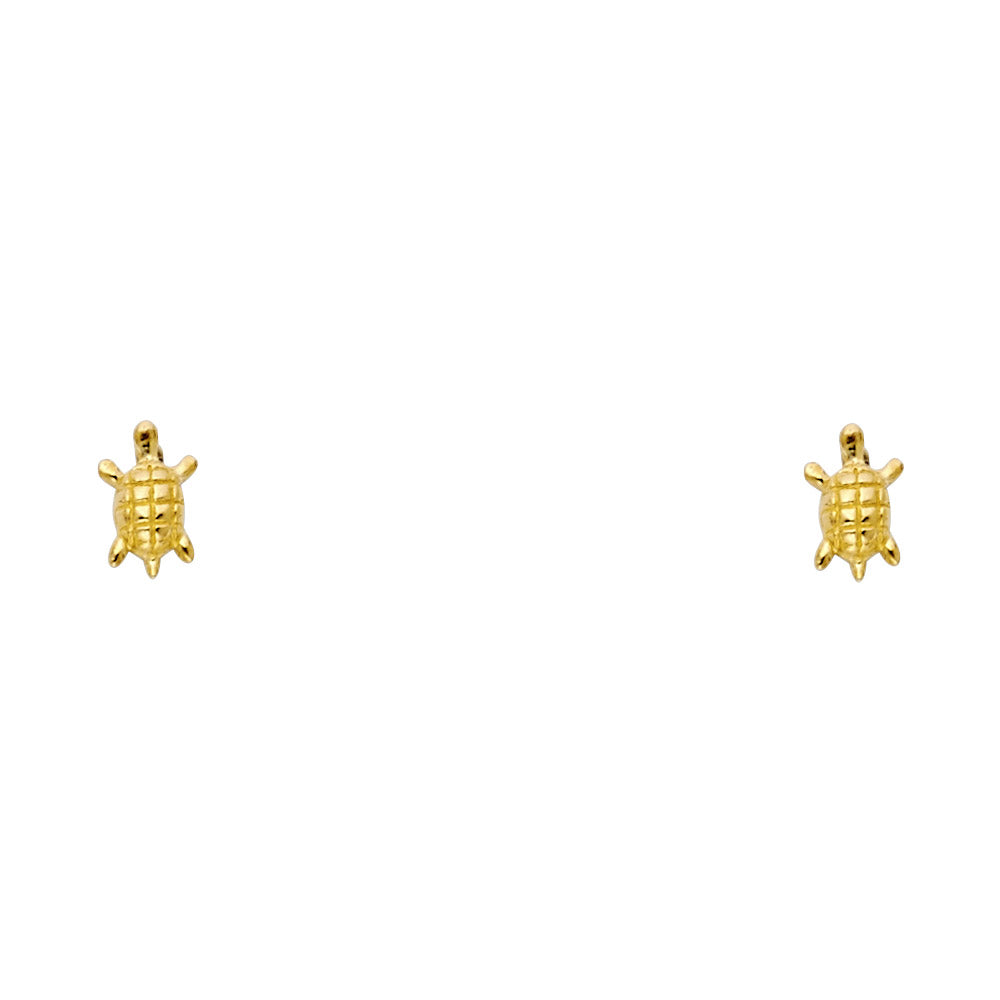 14K Yellow Gold Turtle Lucky Charm Stud Screw Back Earrings